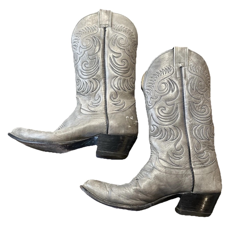 Vintage Olathe Gray Mens Western Cowboy Embroidered Boots Size 9.5D‎ *READ*